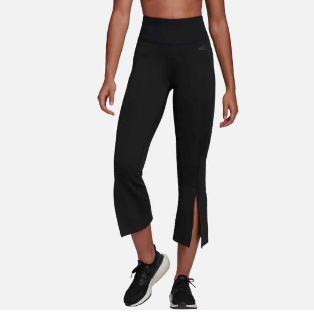 Adidas Women's Hyperglam Flared Rib Pants ~ Black ~ High Rise ~ SZ L
